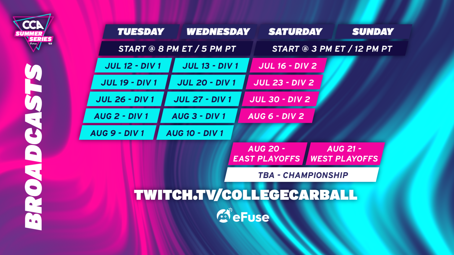 Summer Series League Play is here! • College Carball Association